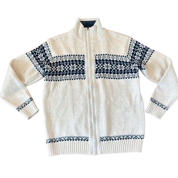 Men’s jacquard fairisle full zip sweater size large - Picture 3 of 10